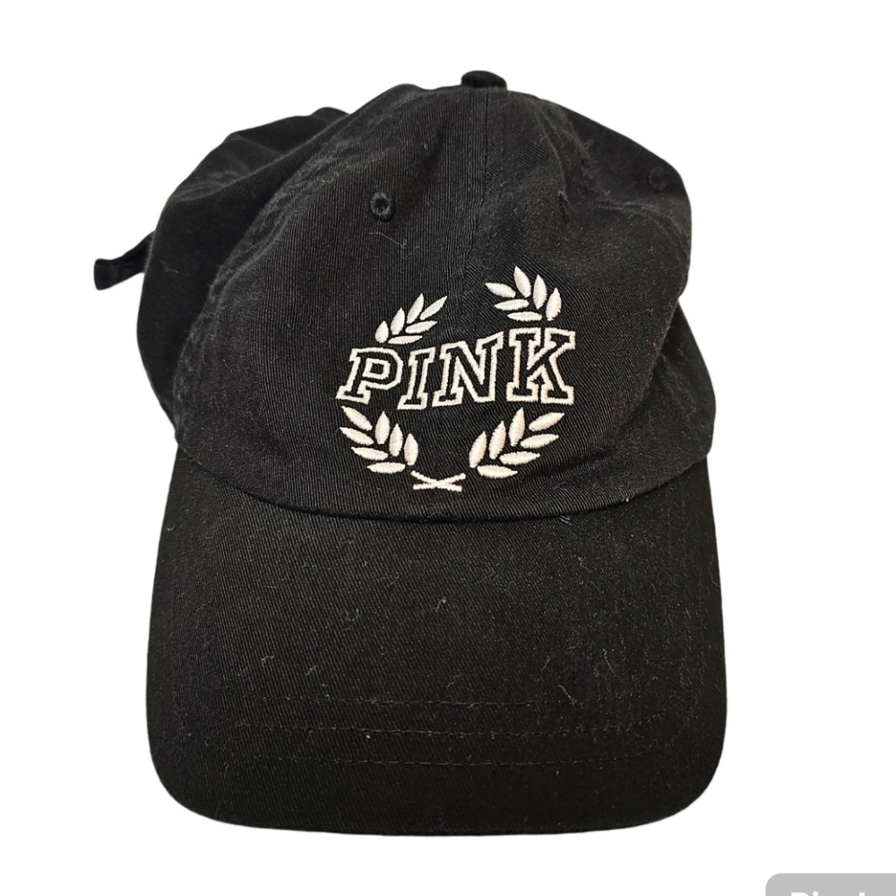 Victoria Secret Pink black embroidered cotton baseball cap